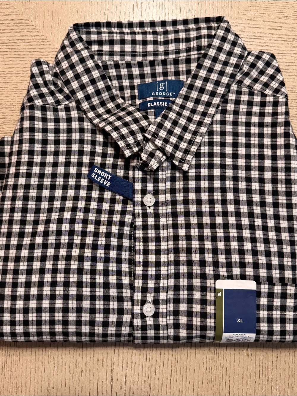 George Black and White Check Short Sleeve Button-Down Shirt